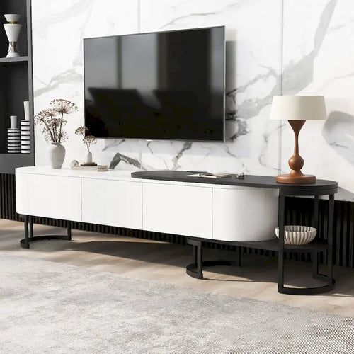 67.7-76.4Extendable TV Stand for TVs up to 75 Inches,Entertainment Center Media Console with 3 Drawers,Metal Adjustable Legs