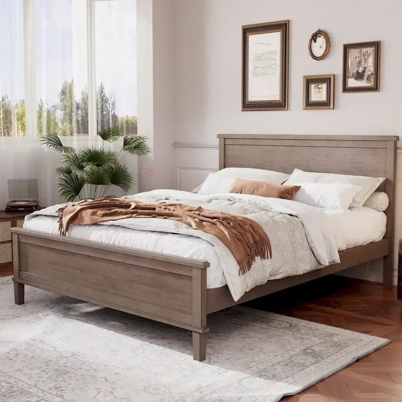 Cadre de lit plateforme en bois avec tête de lit, lit à panneaux en bois avec sommier à lattes et rangement sous le lit, aucun sommier tapissier requis