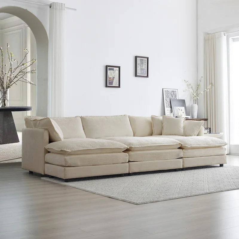 Canapé d'angle en U modulaire réversible à assise profonde, 6 places, avec poufs