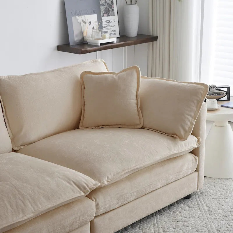 Canapé d'angle en U modulaire réversible à assise profonde, 6 places, avec poufs
