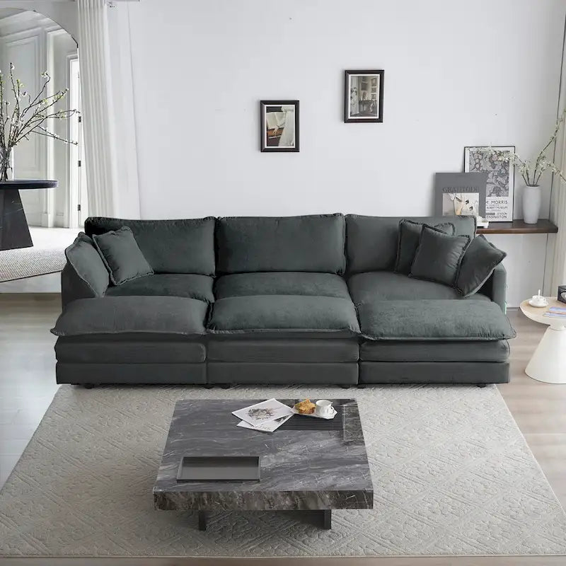 Canapé d'angle en U modulaire réversible à assise profonde, 6 places, avec poufs