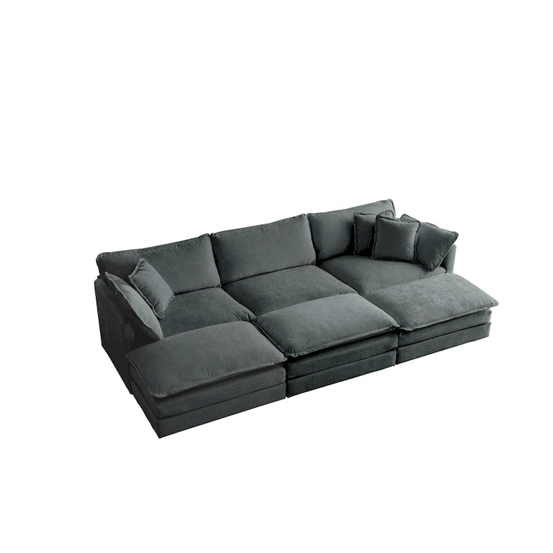 Canapé d'angle en U modulaire réversible à assise profonde, 6 places, avec poufs