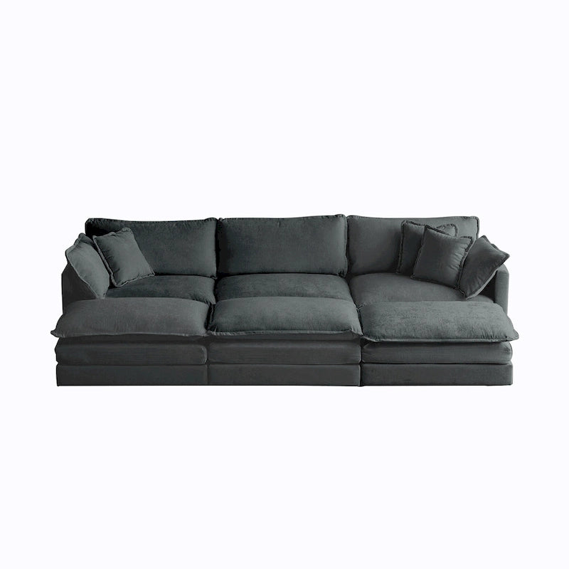 Canapé d'angle en U modulaire réversible à assise profonde, 6 places, avec poufs