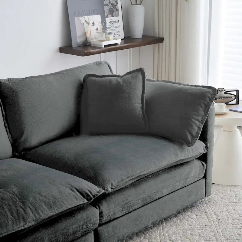 Canapé d'angle en U modulaire réversible à assise profonde, 6 places, avec poufs