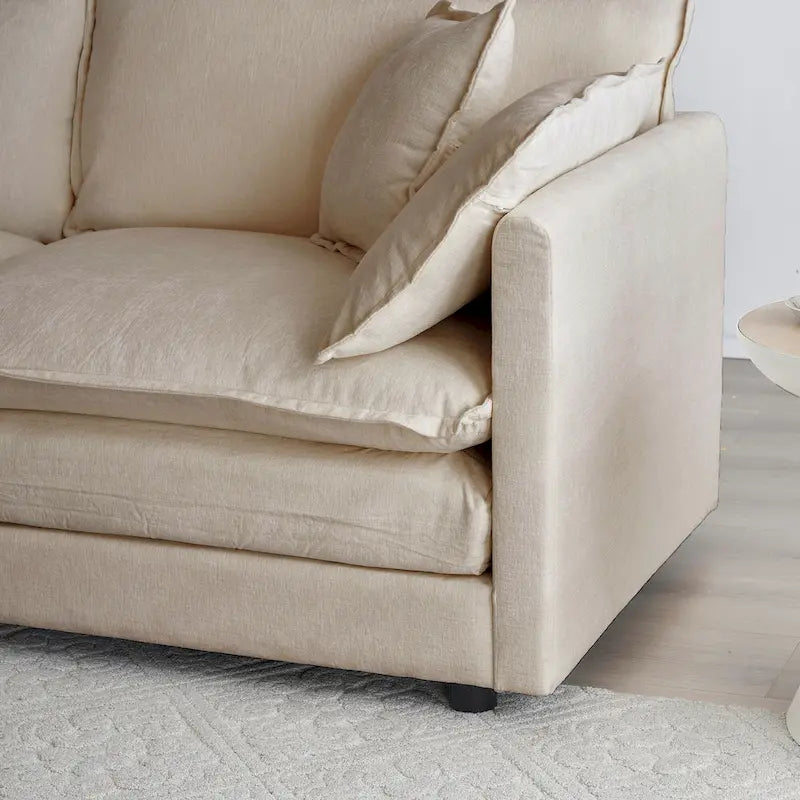 Canapé d'angle en U modulaire réversible à assise profonde, 6 places, avec poufs
