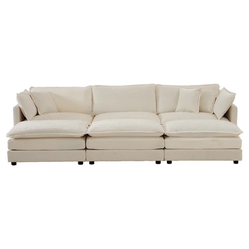 Canapé d'angle en U modulaire réversible à assise profonde, 6 places, avec poufs