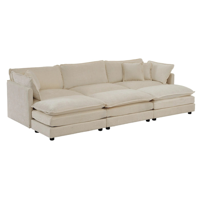 Canapé d'angle en U modulaire réversible à assise profonde, 6 places, avec poufs