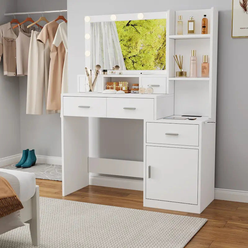Smart Mirror Dressing Table with Drawers and Storage Cabinet - 15.75 x 43.31 x 55.91