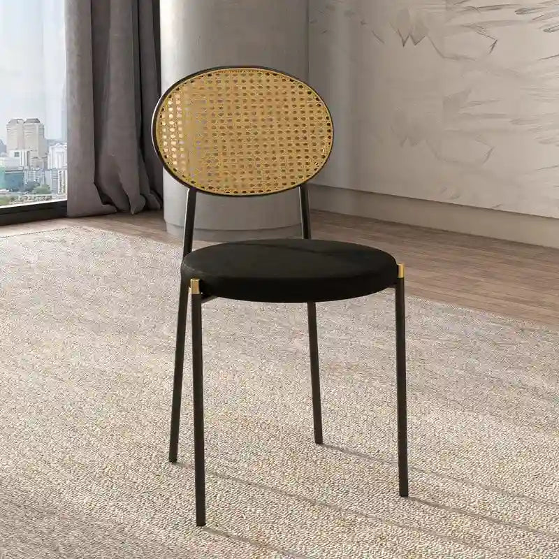 Chaise de salle à manger moderne avec assise en velours rembourrée - Chaise d'appoint à dossier en osier pour bureau, salon et cuisine