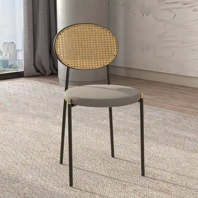 Chaise de salle à manger moderne avec assise en velours rembourrée - Chaise d'appoint à dossier en osier pour bureau, salon et cuisine