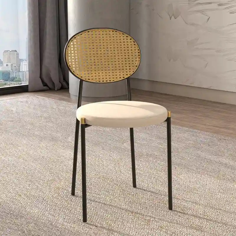 Chaise de salle à manger moderne avec assise en velours rembourrée - Chaise d'appoint à dossier en osier pour bureau, salon et cuisine