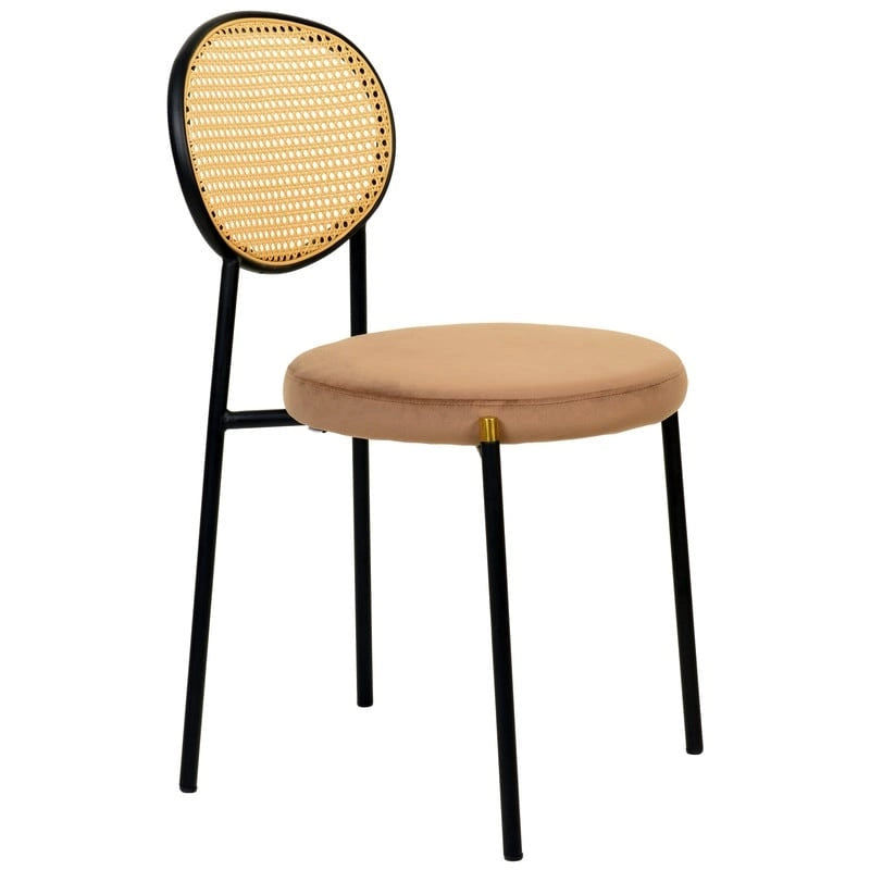 Chaise de salle à manger moderne avec assise en velours rembourrée - Chaise d'appoint à dossier en osier pour bureau, salon et cuisine
