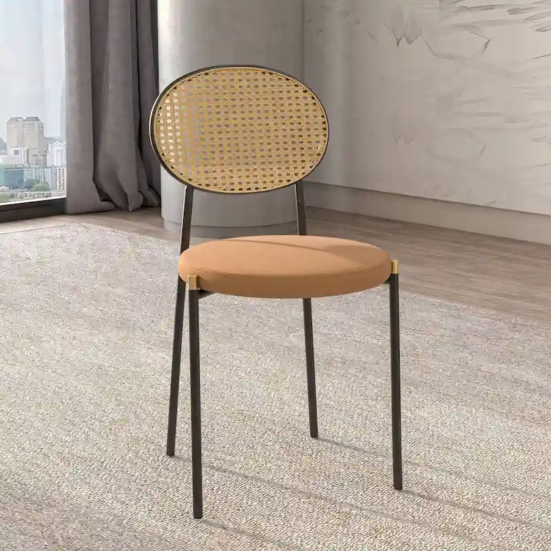 Chaise de salle à manger moderne avec assise en velours rembourrée - Chaise d'appoint à dossier en osier pour bureau, salon et cuisine
