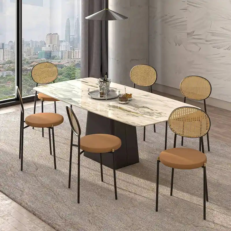 Chaise de salle à manger moderne avec assise en velours rembourrée - Chaise d'appoint à dossier en osier pour bureau, salon et cuisine