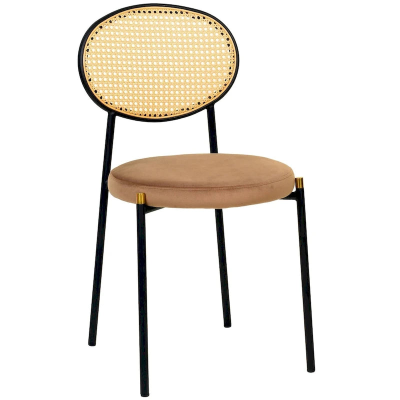 Chaise de salle à manger moderne avec assise en velours rembourrée - Chaise d'appoint à dossier en osier pour bureau, salon et cuisine