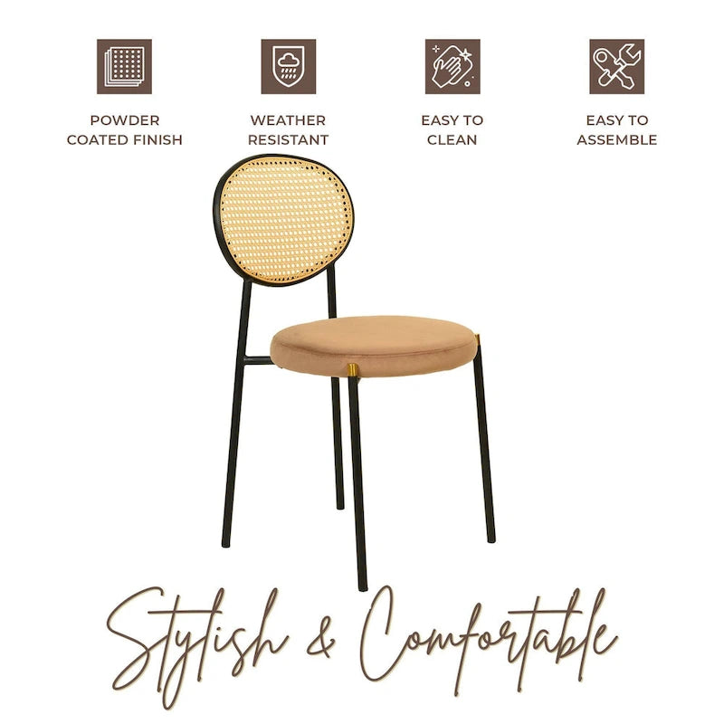 Chaise de salle à manger moderne avec assise en velours rembourrée - Chaise d'appoint à dossier en osier pour bureau, salon et cuisine
