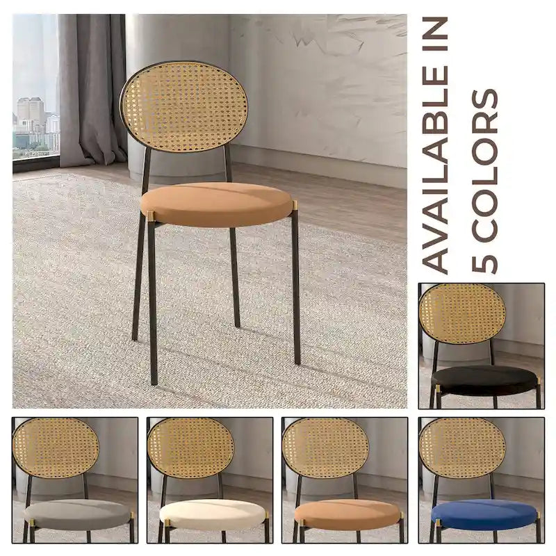 Chaise de salle à manger moderne avec assise en velours rembourrée - Chaise d'appoint à dossier en osier pour bureau, salon et cuisine