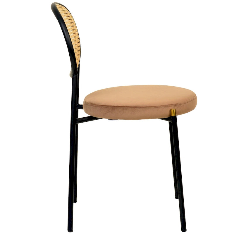 Chaise de salle à manger moderne avec assise en velours rembourrée - Chaise d'appoint à dossier en osier pour bureau, salon et cuisine