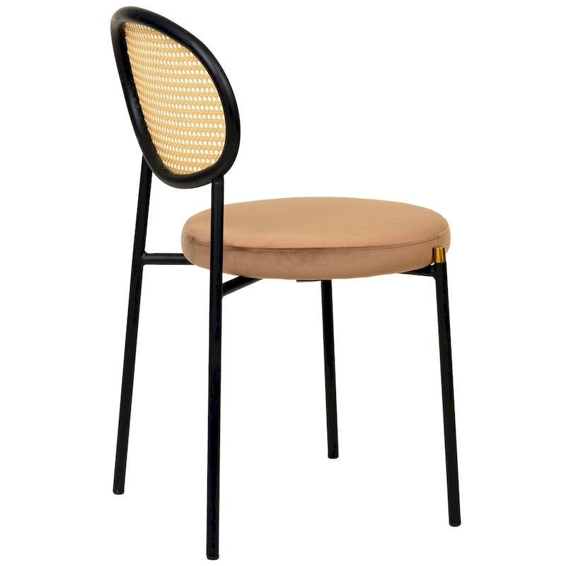 Chaise de salle à manger moderne avec assise en velours rembourrée - Chaise d'appoint à dossier en osier pour bureau, salon et cuisine