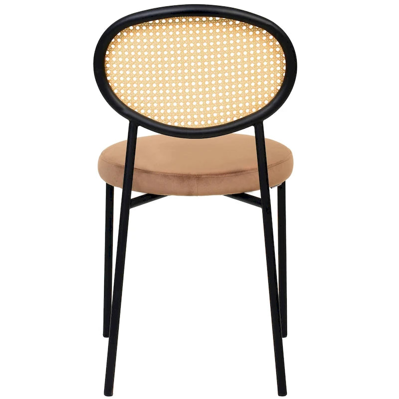 Chaise de salle à manger moderne avec assise en velours rembourrée - Chaise d'appoint à dossier en osier pour bureau, salon et cuisine