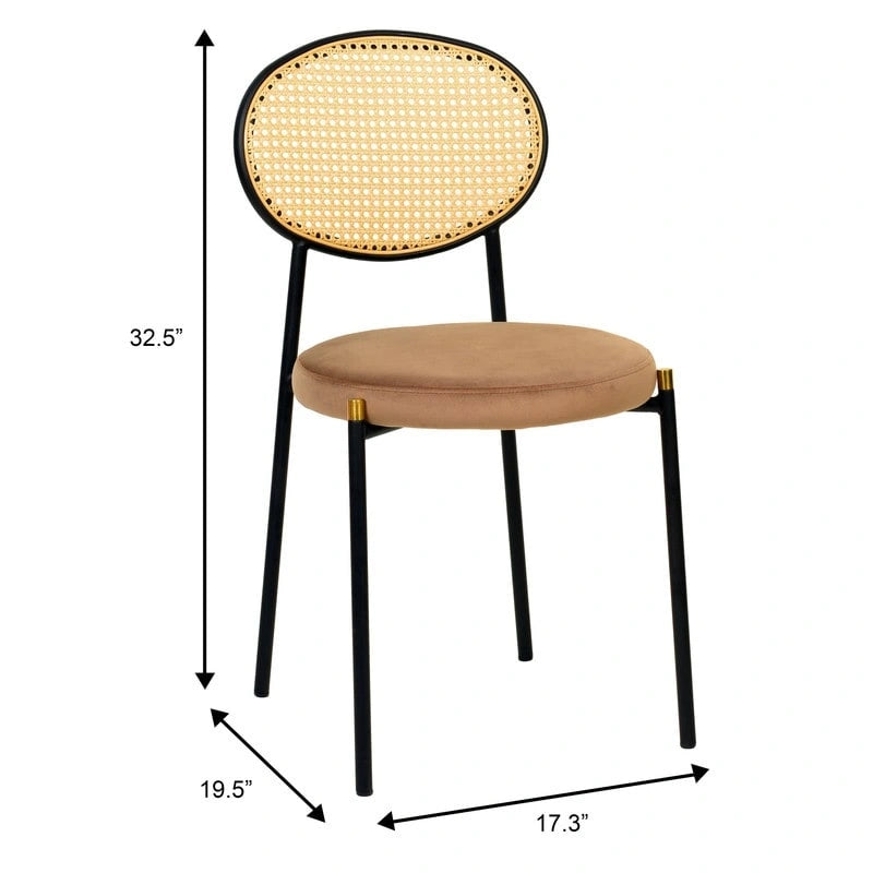 Chaise de salle à manger moderne avec assise en velours rembourrée - Chaise d'appoint à dossier en osier pour bureau, salon et cuisine