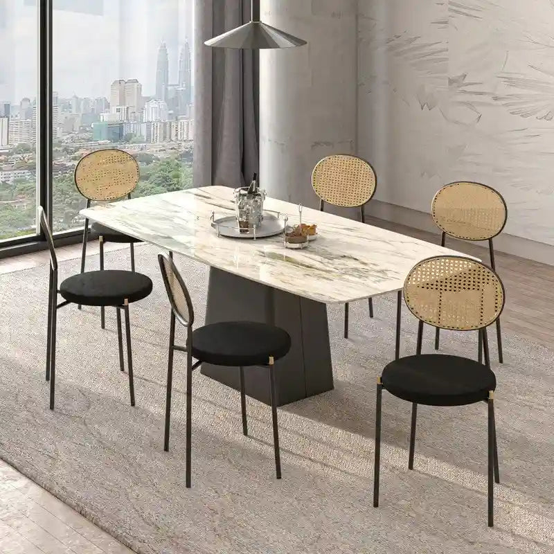 Chaise de salle à manger moderne avec assise en velours rembourrée - Chaise d'appoint à dossier en osier pour bureau, salon et cuisine