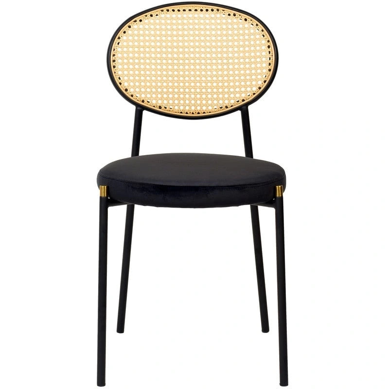 Chaise de salle à manger moderne avec assise en velours rembourrée - Chaise d'appoint à dossier en osier pour bureau, salon et cuisine