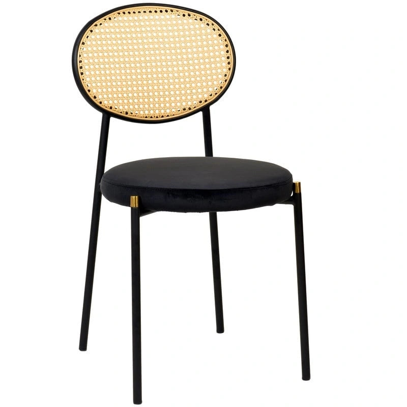Chaise de salle à manger moderne avec assise en velours rembourrée - Chaise d'appoint à dossier en osier pour bureau, salon et cuisine