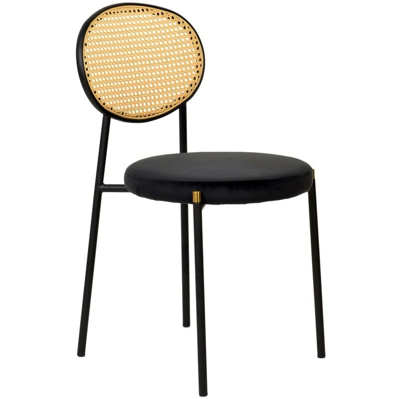 Chaise de salle à manger moderne avec assise en velours rembourrée - Chaise d'appoint à dossier en osier pour bureau, salon et cuisine