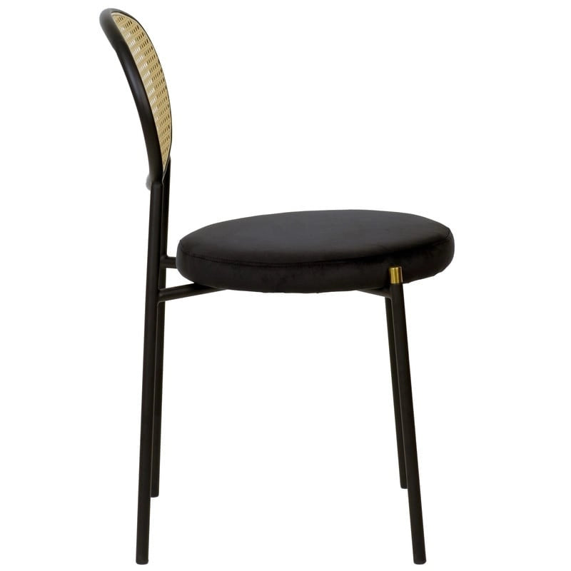 Chaise de salle à manger moderne avec assise en velours rembourrée - Chaise d'appoint à dossier en osier pour bureau, salon et cuisine