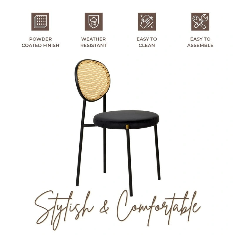 Chaise de salle à manger moderne avec assise en velours rembourrée - Chaise d'appoint à dossier en osier pour bureau, salon et cuisine