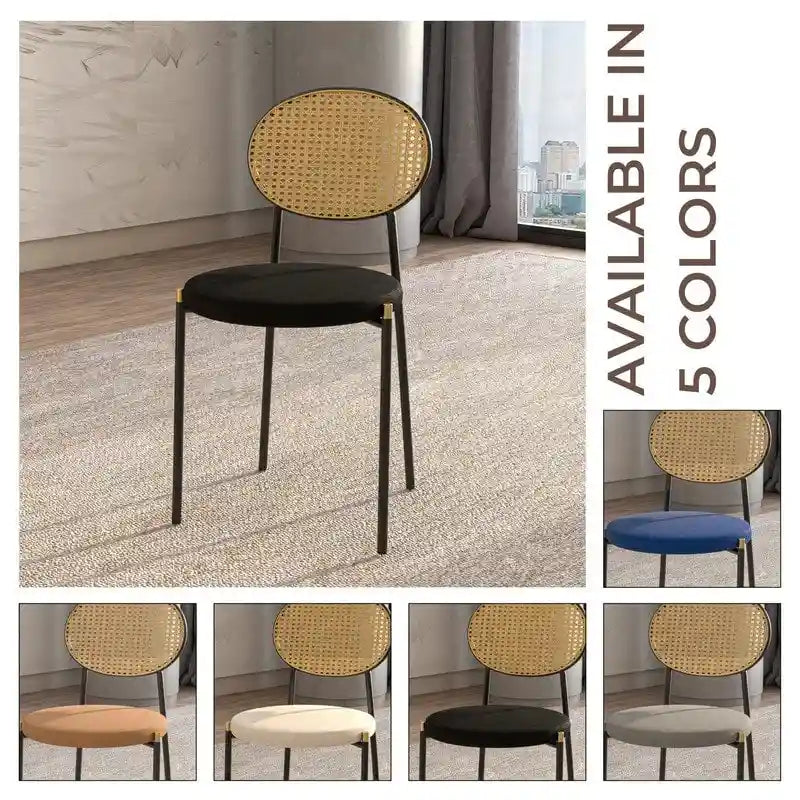 Chaise de salle à manger moderne avec assise en velours rembourrée - Chaise d'appoint à dossier en osier pour bureau, salon et cuisine