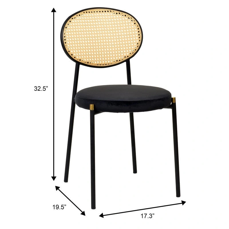 Chaise de salle à manger moderne avec assise en velours rembourrée - Chaise d'appoint à dossier en osier pour bureau, salon et cuisine
