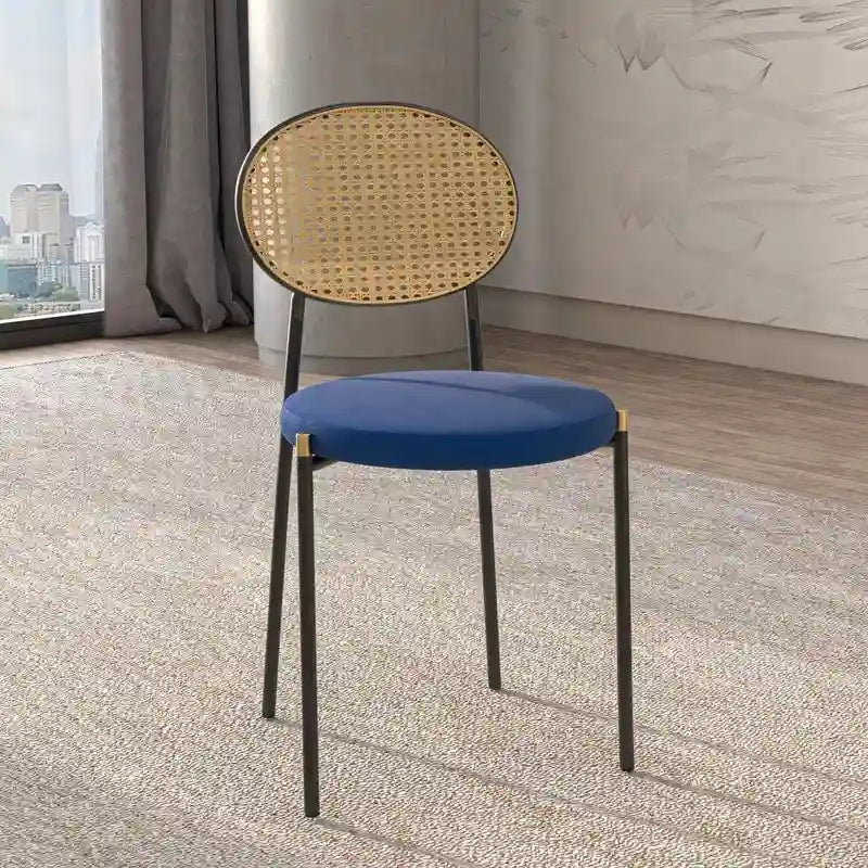 Chaise de salle à manger moderne avec assise en velours rembourrée - Chaise d'appoint à dossier en osier pour bureau, salon et cuisine