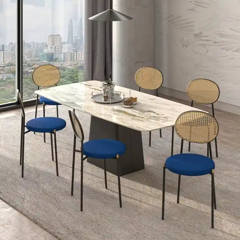 Chaise de salle à manger moderne avec assise en velours rembourrée - Chaise d'appoint à dossier en osier pour bureau, salon et cuisine