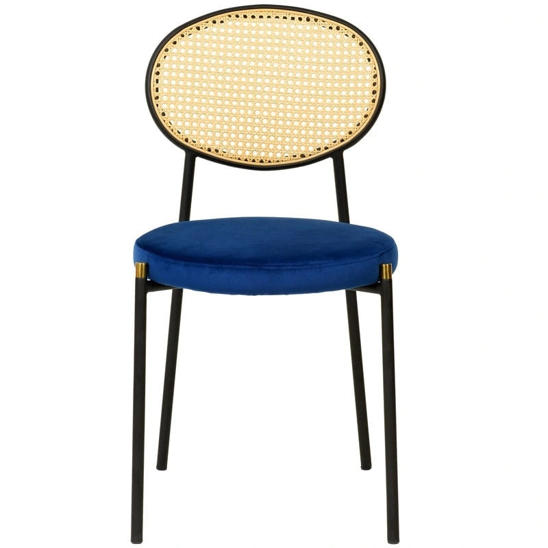 Chaise de salle à manger moderne avec assise en velours rembourrée - Chaise d'appoint à dossier en osier pour bureau, salon et cuisine