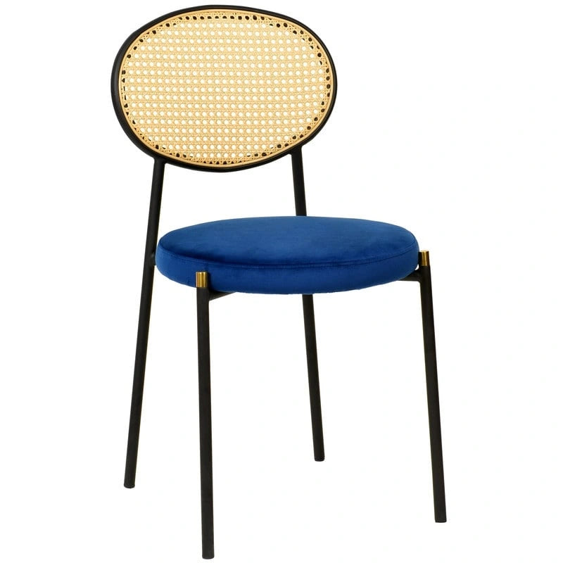 Chaise de salle à manger moderne avec assise en velours rembourrée - Chaise d'appoint à dossier en osier pour bureau, salon et cuisine