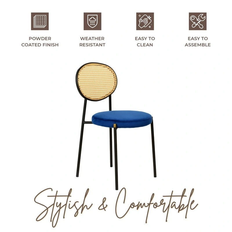 Chaise de salle à manger moderne avec assise en velours rembourrée - Chaise d'appoint à dossier en osier pour bureau, salon et cuisine