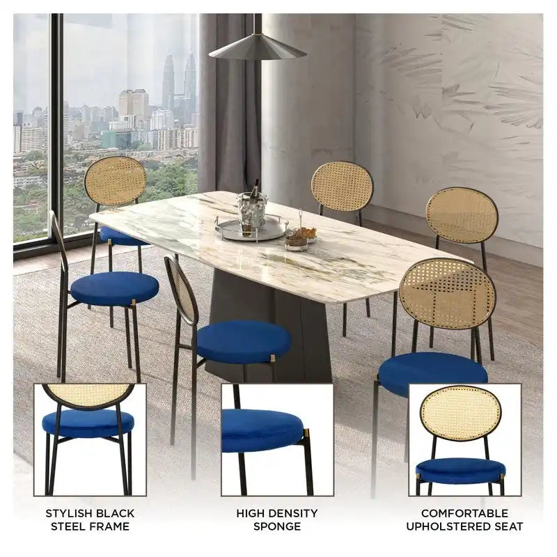 Chaise de salle à manger moderne avec assise en velours rembourrée - Chaise d'appoint à dossier en osier pour bureau, salon et cuisine
