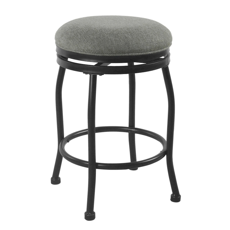 Metal Counter Stool with Swivelling Fabric Padded Seat, Gray and Black