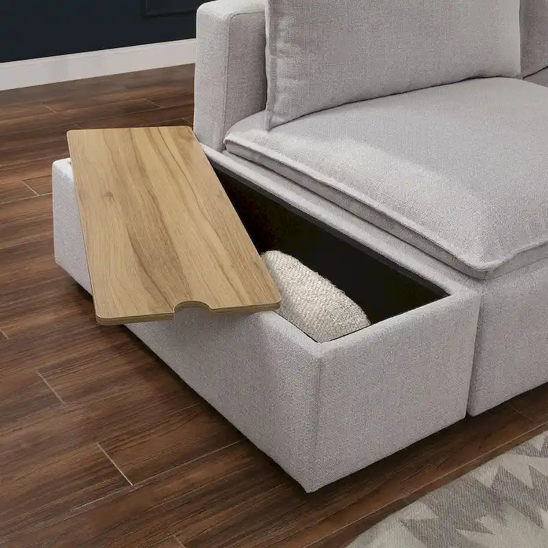 Console de rangement rembourrée moderne gris clair 43 pouces