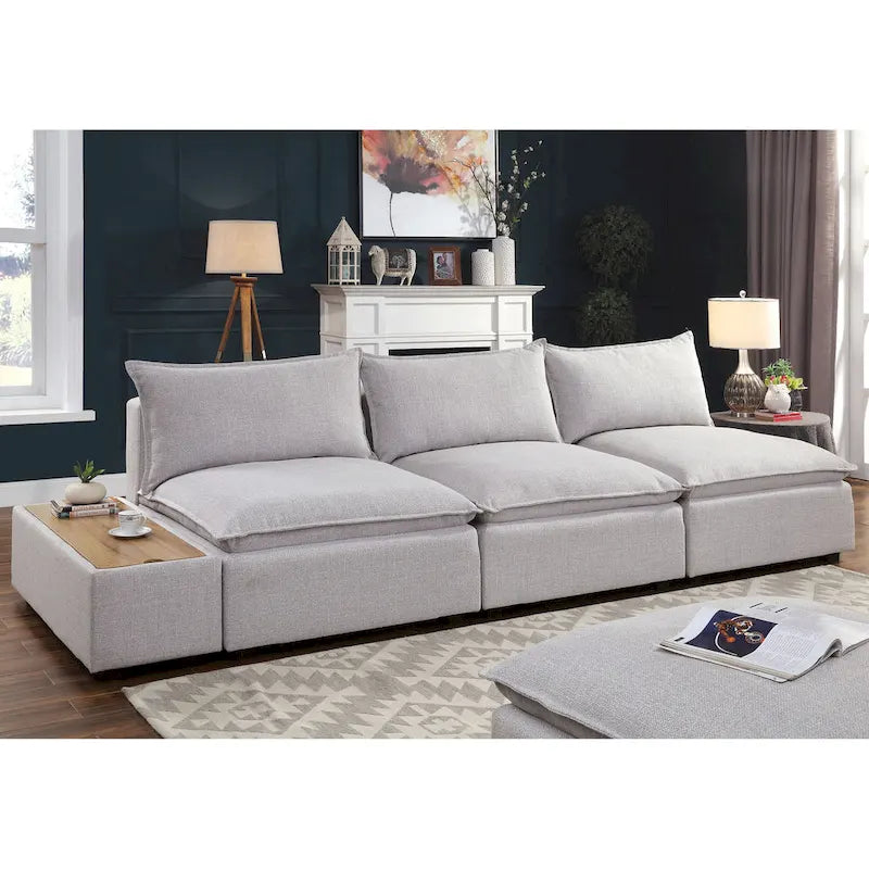 Console de rangement rembourrée moderne gris clair 43 pouces
