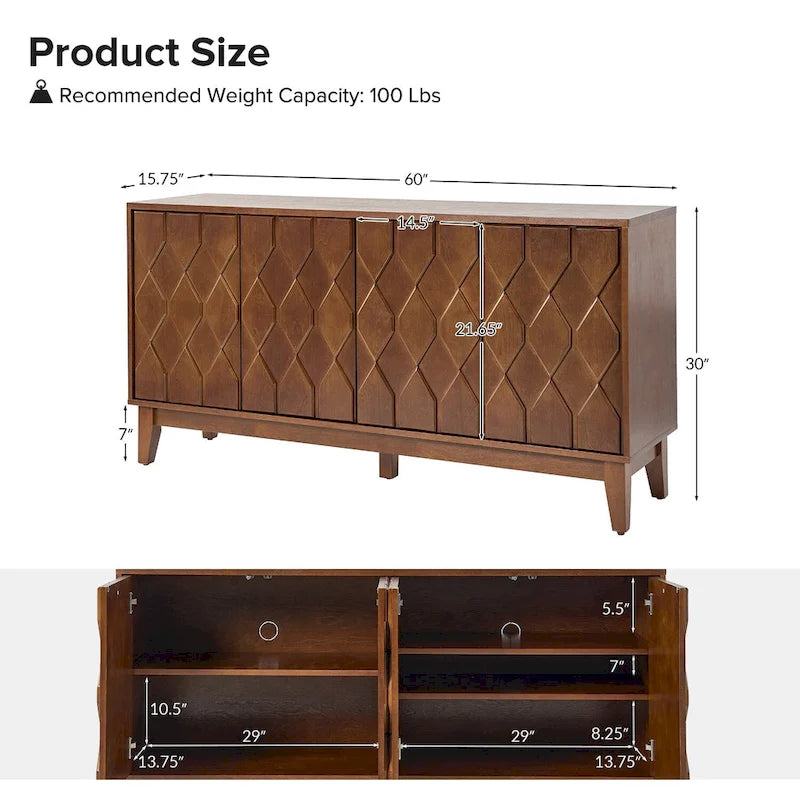 Buffet de rangement moderne 60" avec étagères réglables