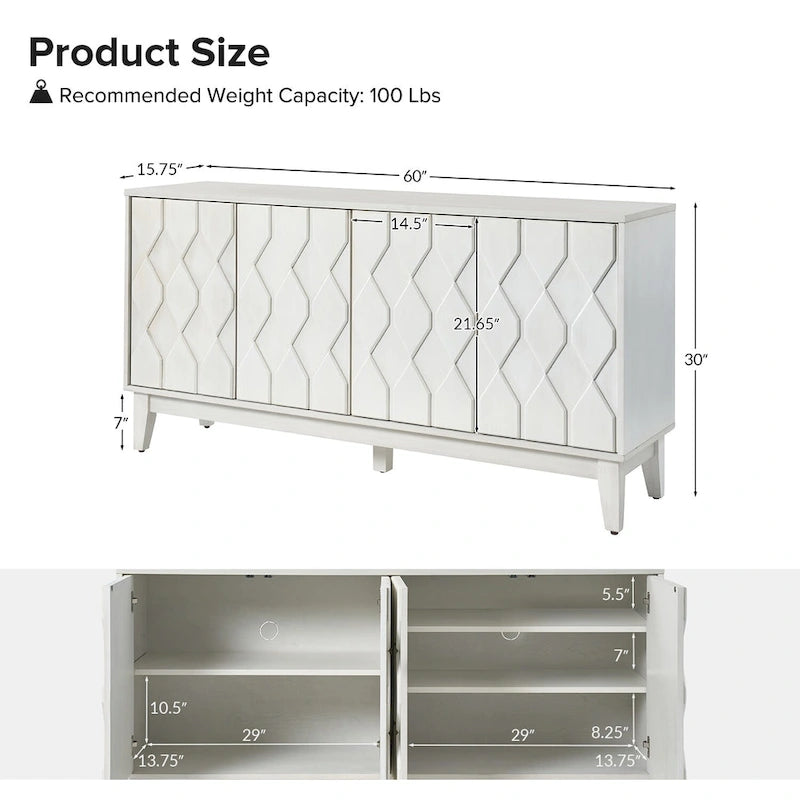 Buffet de rangement moderne 60" avec étagères réglables