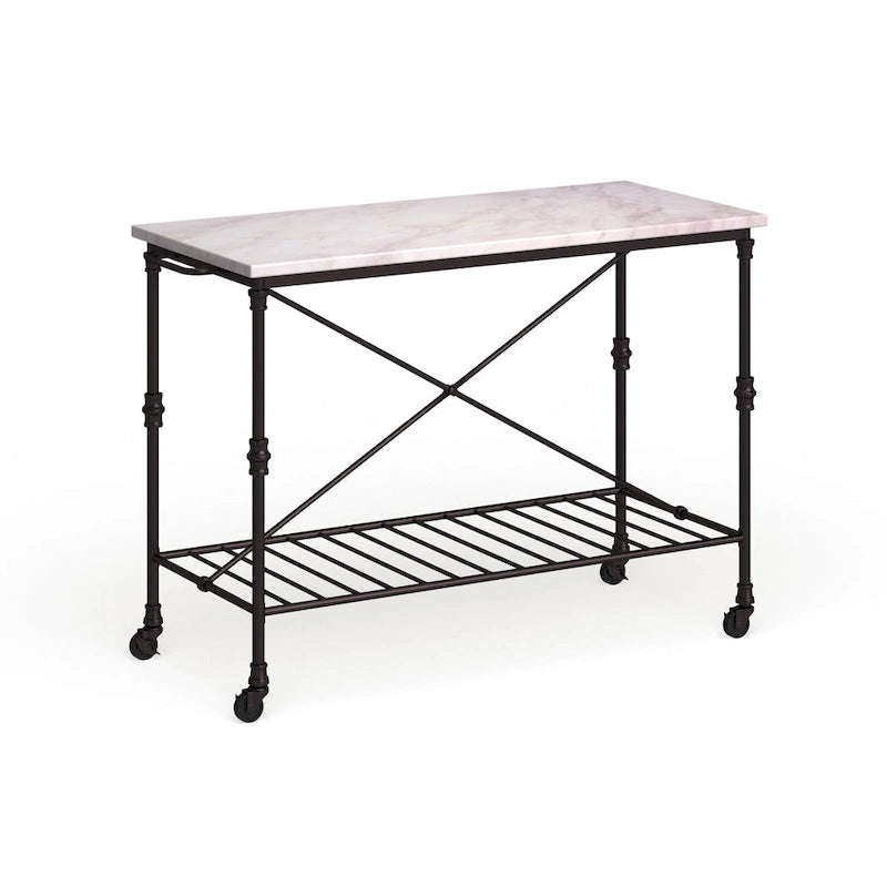 SEI Furniture Black Faux Marble Rolling Kitchen Island