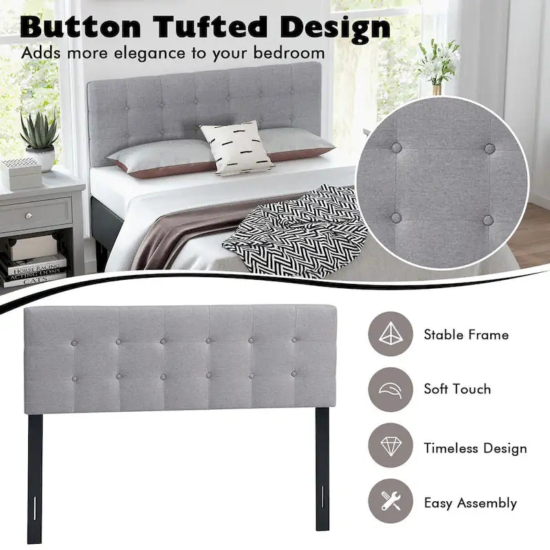 Tête de lit pour lit double/grand lit en tissu lin capitonné - Voir détails