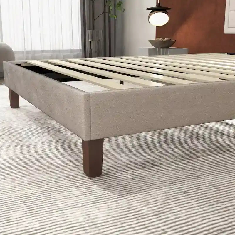 Cadre de lit plateforme avec support à lattes en bois, lit rembourré avec tête de lit, sommier tapissier non requis