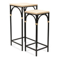 Lot de 2 tables d'appoint carrées en bois et métal avec accents en rotin