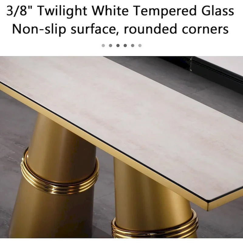Table console rectangulaire en verre de 60 pouces avec base en acier inoxydable doré brossé