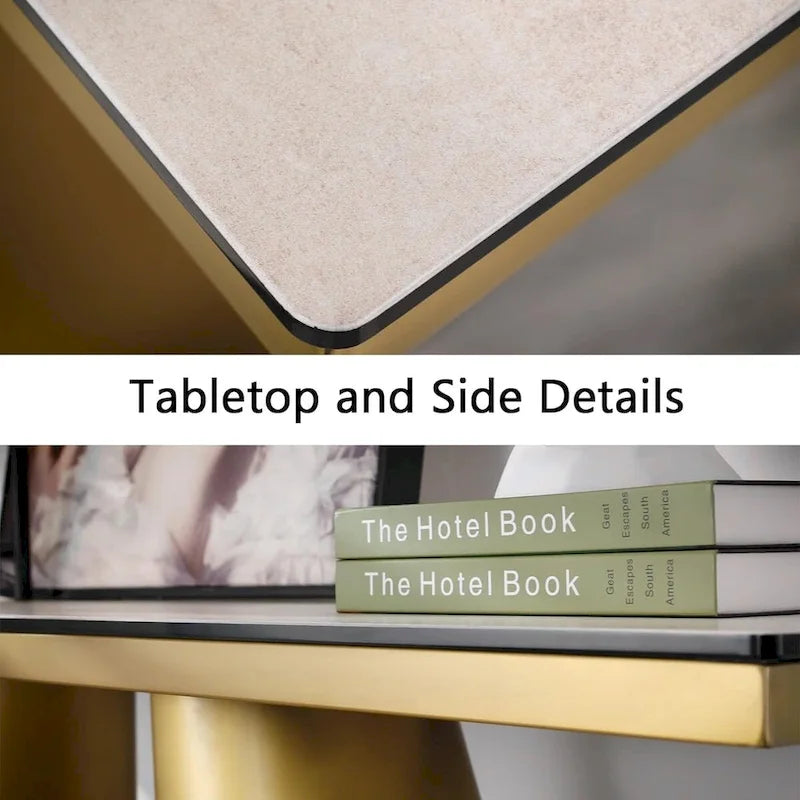 Table console rectangulaire en verre de 60 pouces avec base en acier inoxydable doré brossé